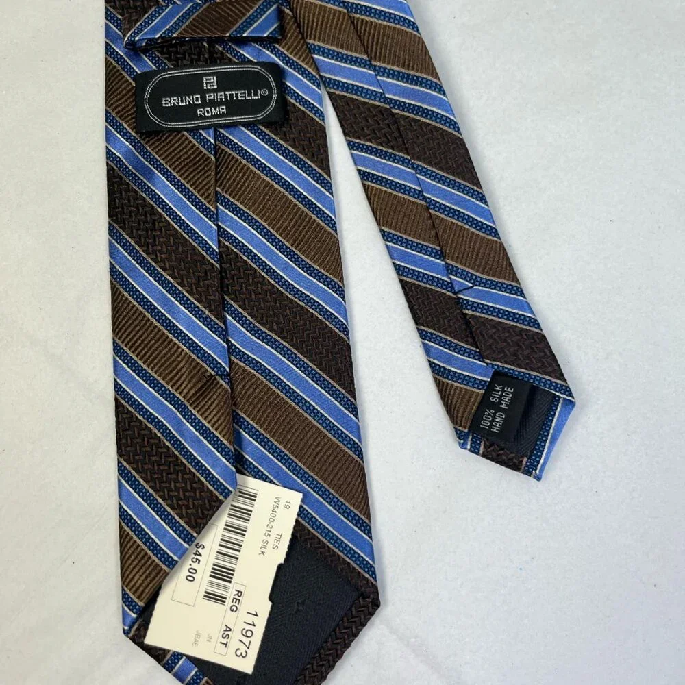 Vintage Bruno Piatelli Roma 100% Silk Blue Multicolor Striped Tie 58